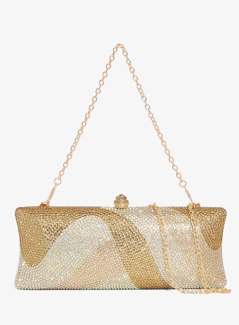 خزانة Gold East-To-West Metallic Embellished Diamonte Bag